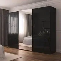 Contido 3 Door Sliding Mirror Wardrobe with Extras - Black Glass