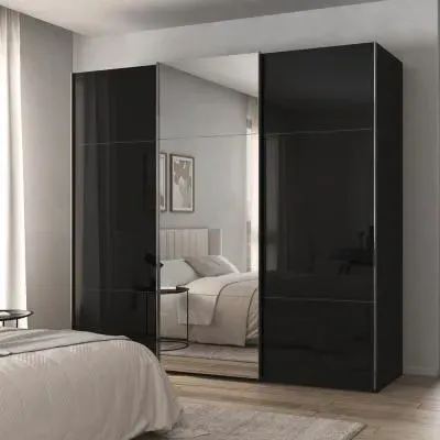 Contido 3 Door Sliding Mirror Wardrobe with Extras - Black Glass