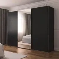 Contido 3 Door Sliding Mirror Wardrobe with Extras - Black