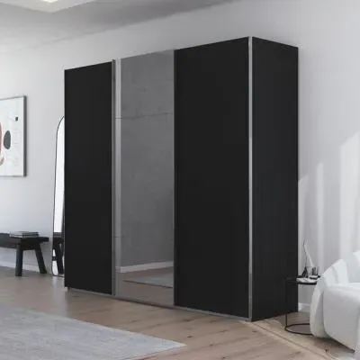Contido 3 Door Sliding Mirror Wardrobe with Extras - Black