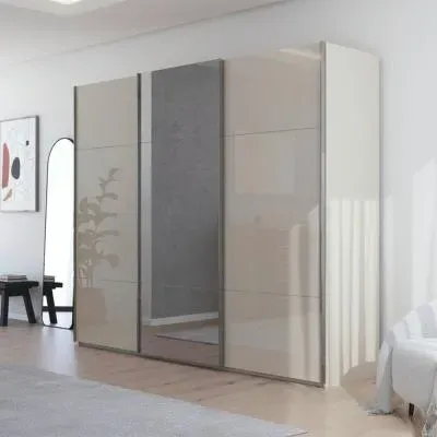 Contido 3 Door Sliding Mirror Wardrobe with Extras - Champagne