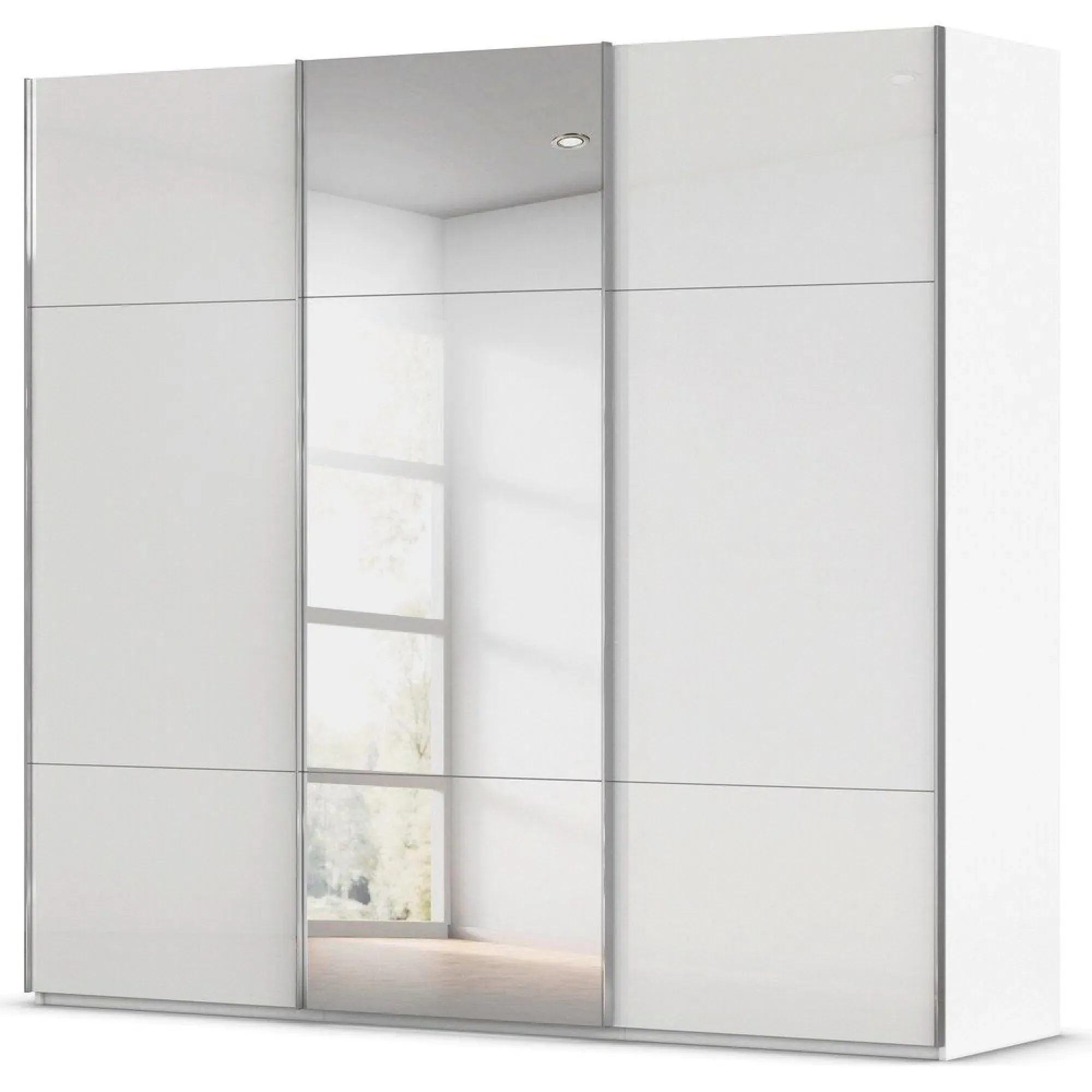 Contido 3 Door Sliding Mirror Wardrobe with Extras - Crystal White Glass