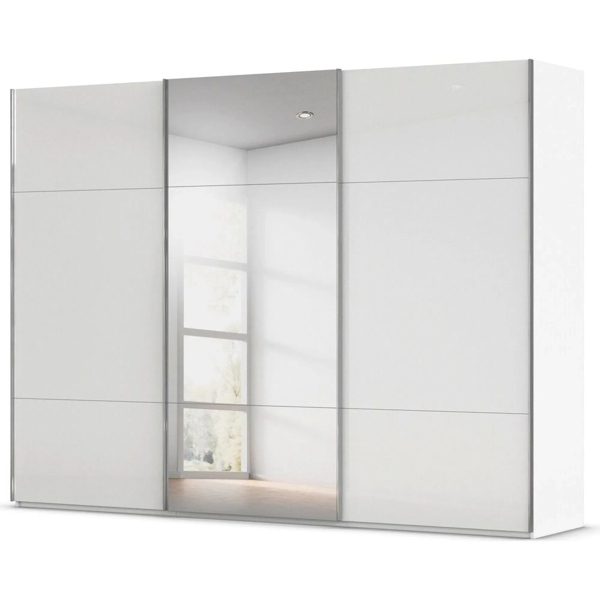 Contido 3 Door Sliding Mirror Wardrobe with Extras - Crystal White Glass