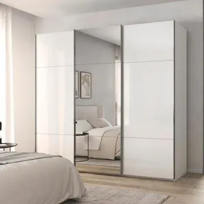 Contido 3 Door Sliding Mirror Wardrobe with Extras - Crystal White Glass