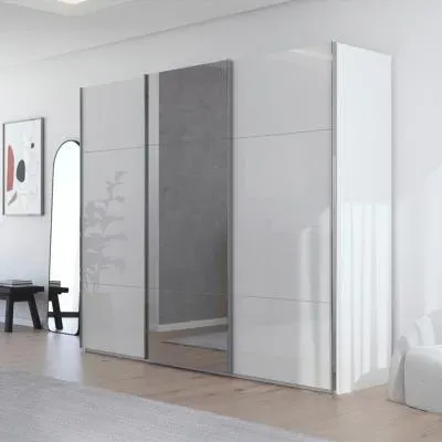 Contido 3 Door Sliding Mirror Wardrobe with Extras - Crystal White