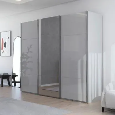 Contido 3 Door Sliding Mirror Wardrobe with Extras - Silk Grey Glass