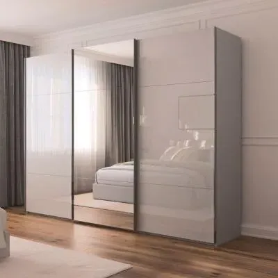 Contido 3 Door Sliding Mirror Wardrobe with Extras - Silk Grey Glass
