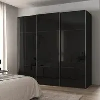 Contido 3 Door Sliding Wardrobe with Extras - Black Glass