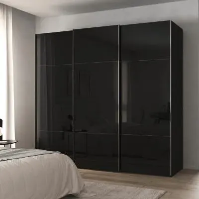 Contido 3 Door Sliding Wardrobe with Extras - Black Glass
