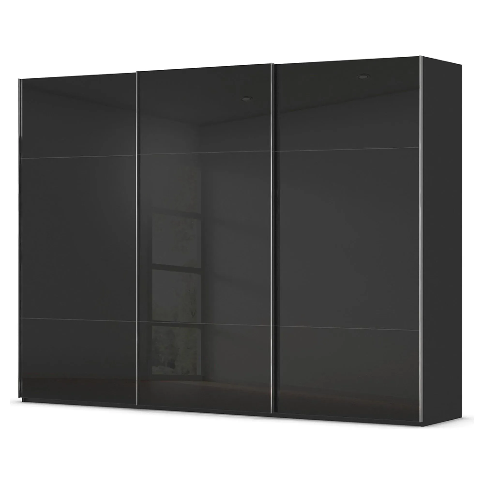 Contido 301cm 3 Door Sliding Wardrobe with Extras - Black Glass