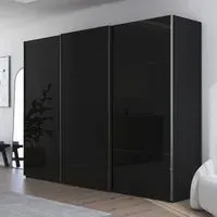 Contido 301cm 3 Door Sliding Wardrobe with Extras - Black Glass