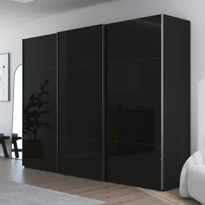 Contido 301cm 3 Door Sliding Wardrobe with Extras - Black Glass