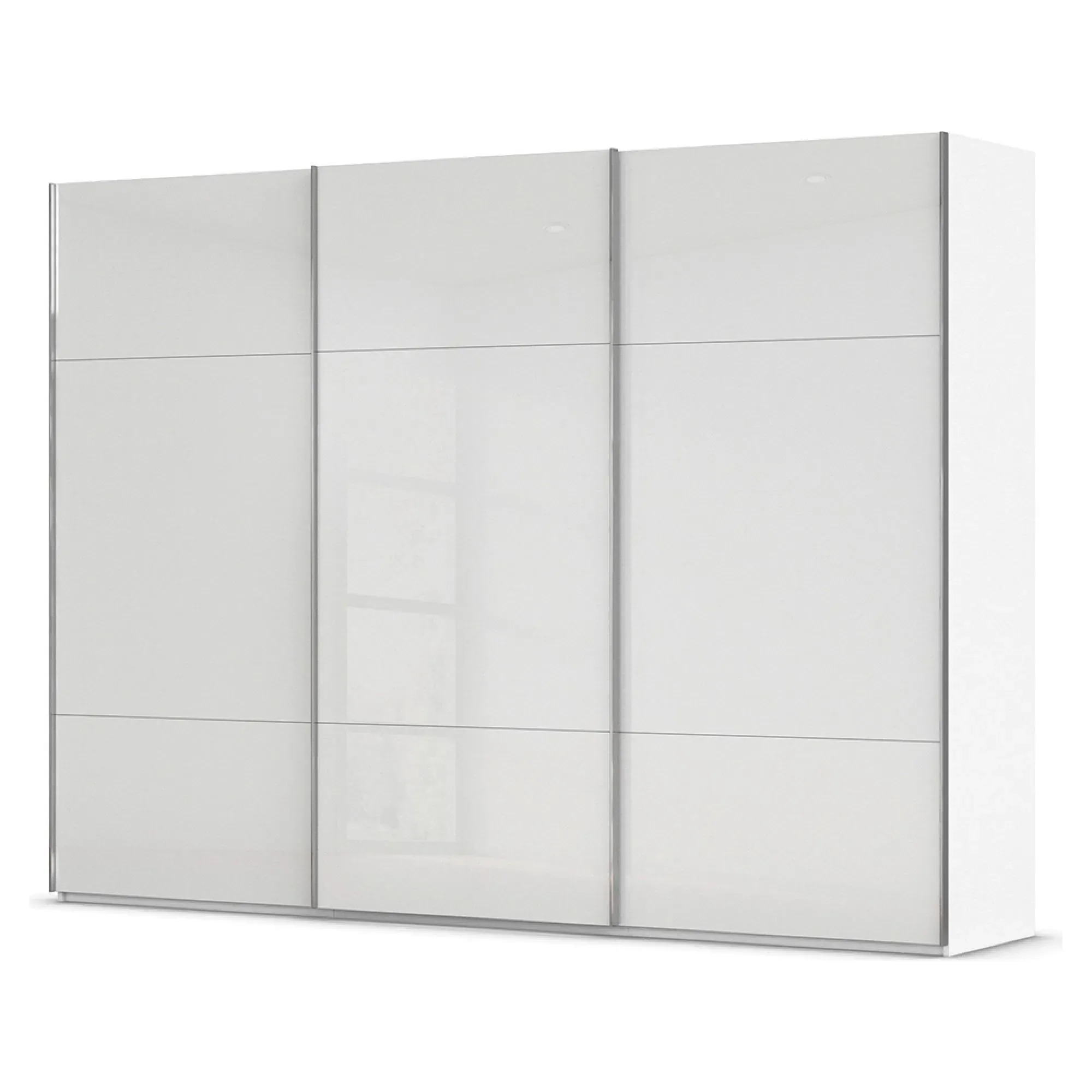 Contido 301cm 3 Door Sliding Wardrobe with Extras - Crystal White Glass