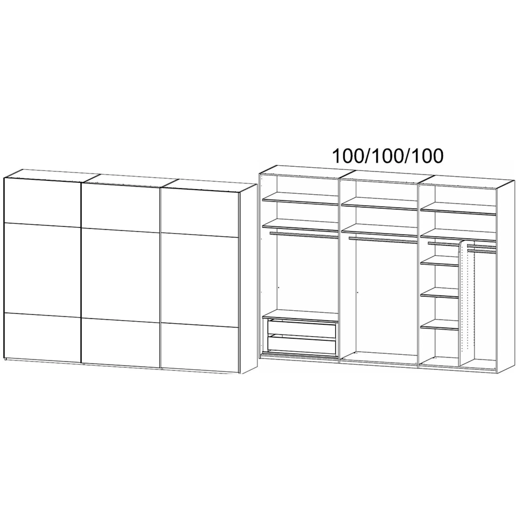Contido 301cm 3 Door Sliding Wardrobe with Extras - Crystal White Glass