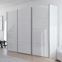 Contido 301cm 3 Door Sliding Wardrobe with Extras - Crystal White Glass