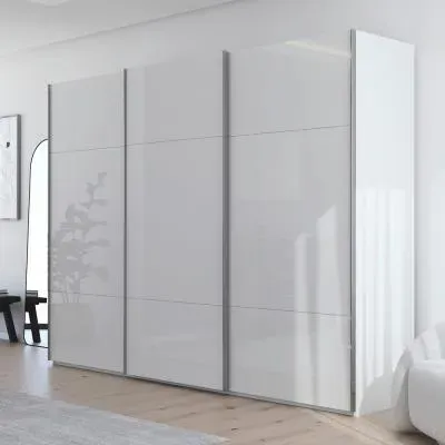 Contido 301cm 3 Door Sliding Wardrobe with Extras - Crystal White Glass