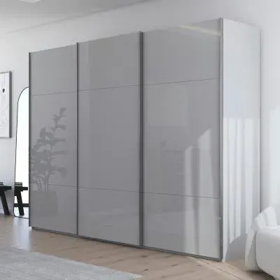 Contido 301cm 3 Door Sliding Wardrobe with Extras - Silk Grey Glass