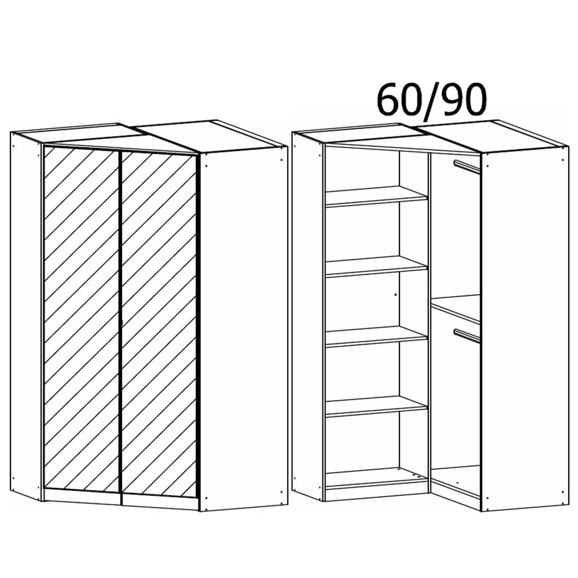 Costa 117cm 2 Door Mirrored Corner Wardrobe - Alpine White