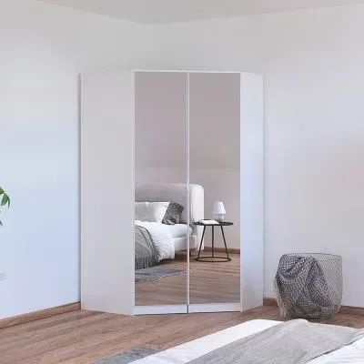 Costa 117cm 2 Door Mirrored Corner Wardrobe - Alpine White image