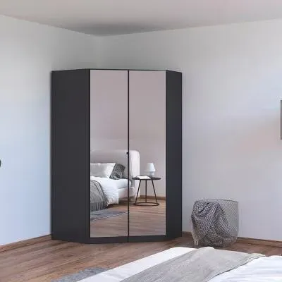 Costa 117cm 2 Door Mirrored Corner Wardrobe - Metallic Dark Grey