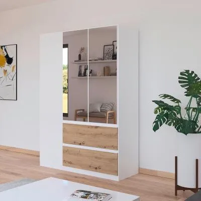 Costa 136cm 3 Door Combi Wardrobe - Alpine White, Oak