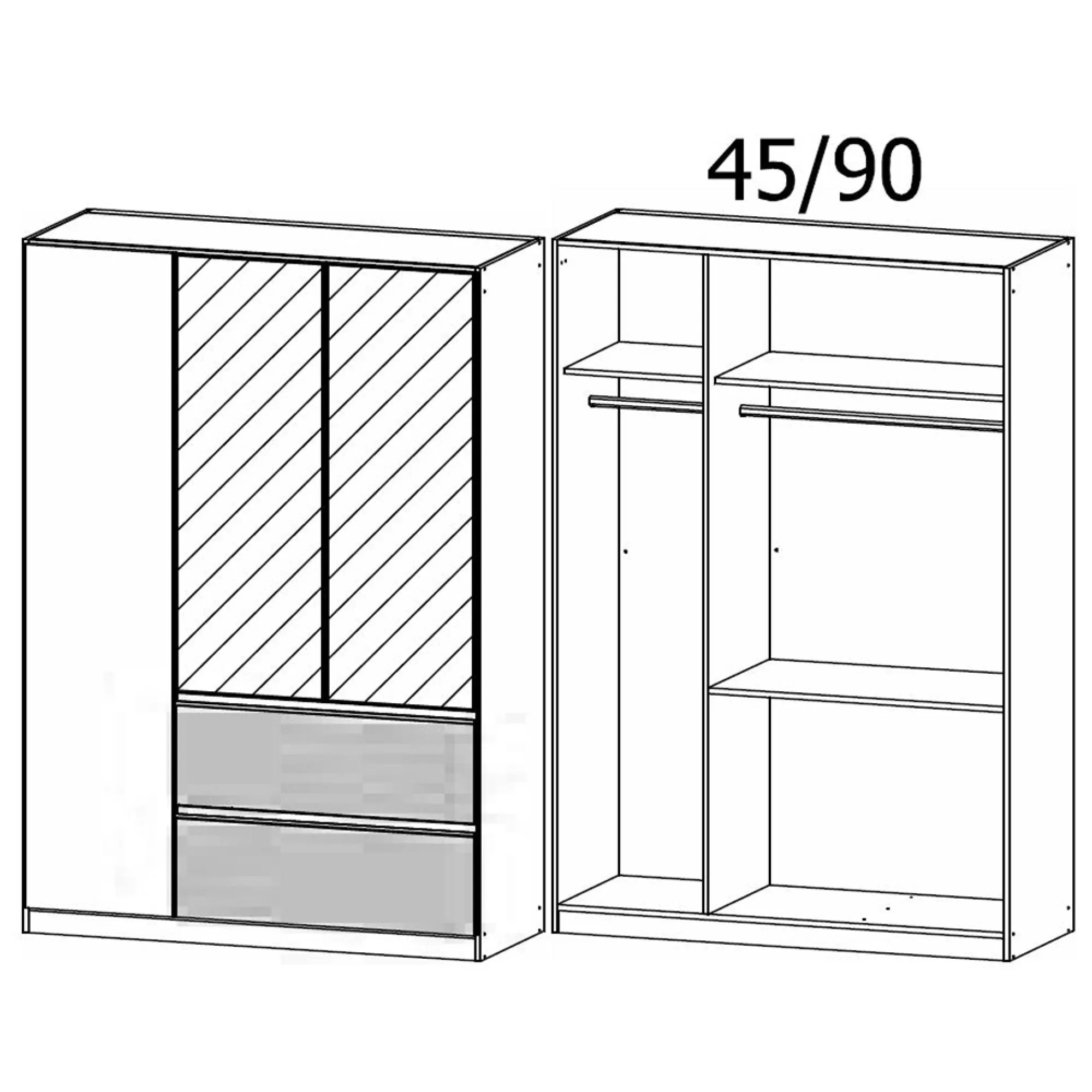 Costa 136cm 3 Door Combi Wardrobe - Metallic Dark Grey, Oak