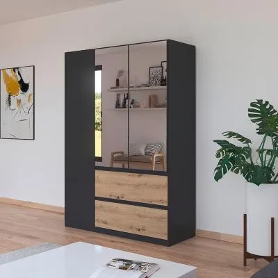 Costa 136cm 3 Door Combi Wardrobe - Metallic Dark Grey, Oak