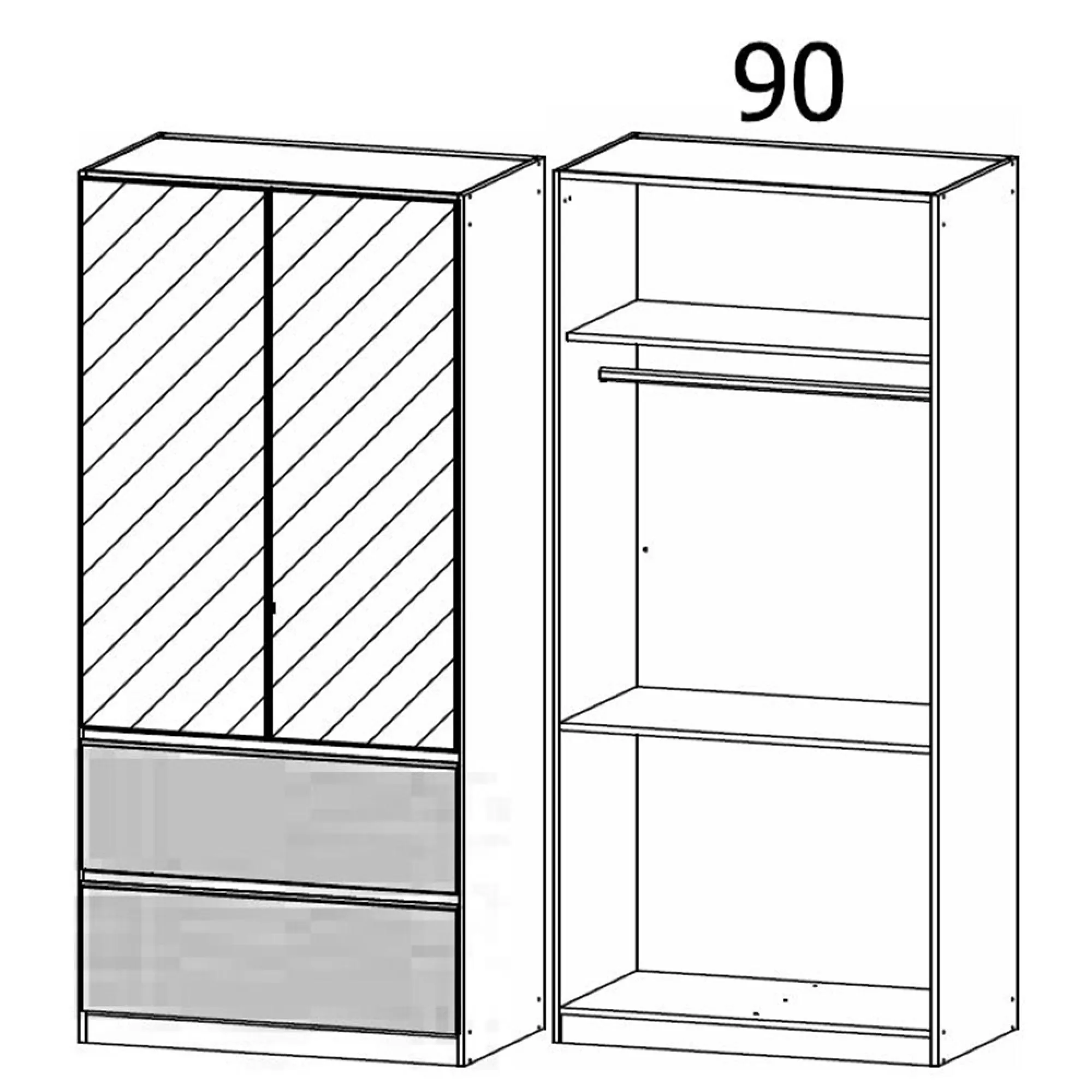 Costa 2 Door Combi Wardrobe - Alpine White