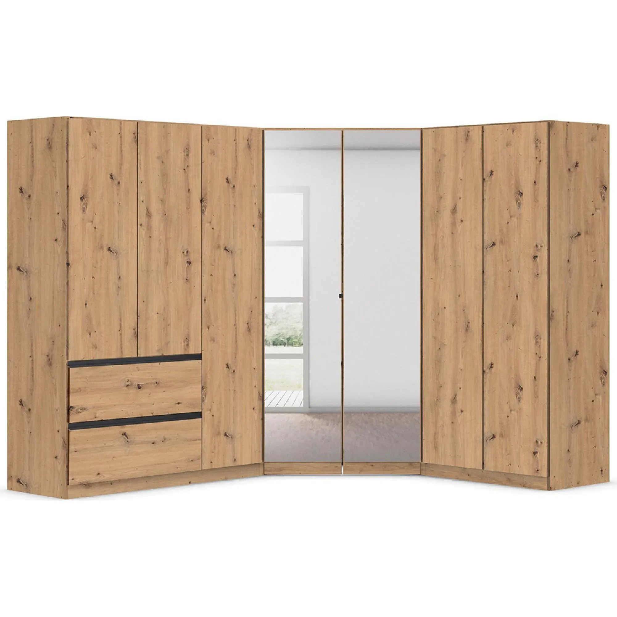 Costa 208cm 7 Door L-Shaped Corner Wardrobe - Artisan Oak