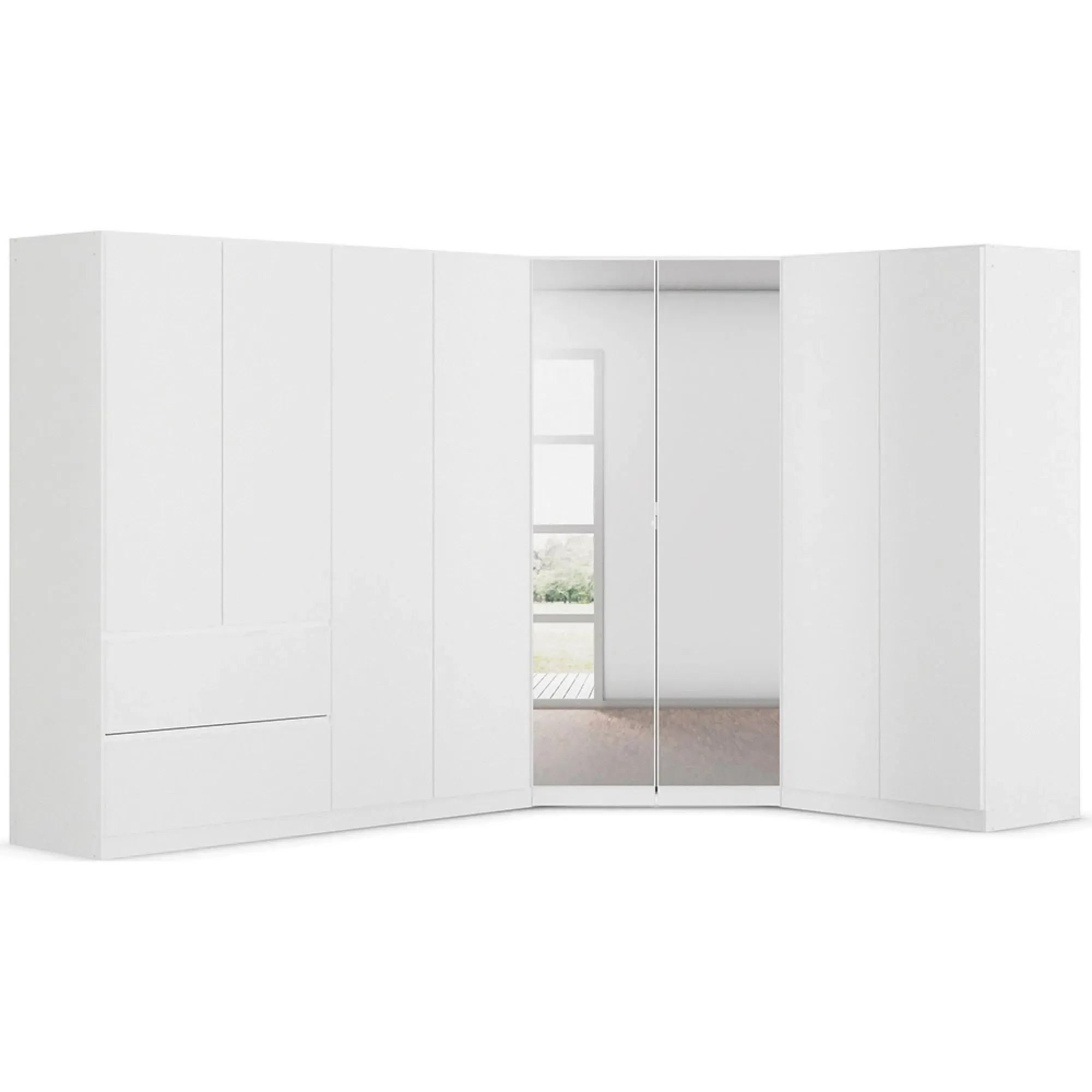 Costa 208cm 8 Door L-Shaped Corner Wardrobe - Alpine White