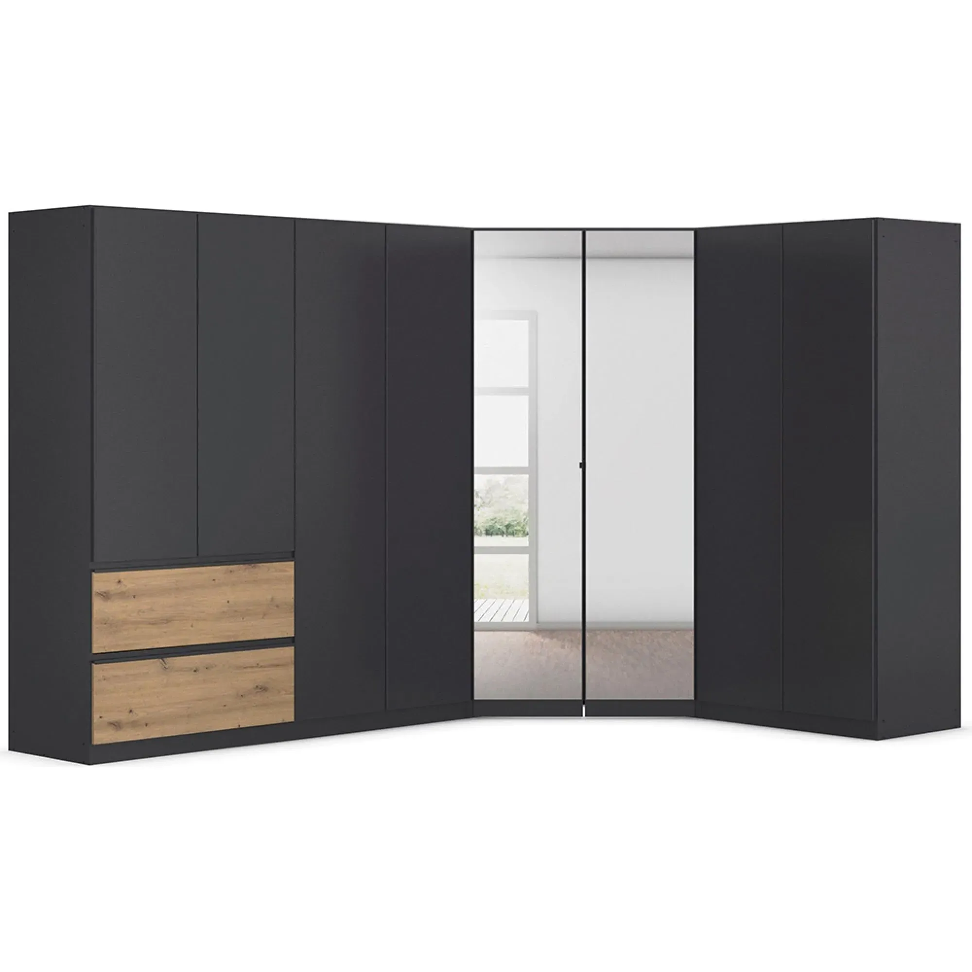 Costa 208cm 8 Door L-Shaped Corner Wardrobe - Metallic Dark Grey