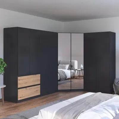 Costa 208cm 8 Door L-Shaped Corner Wardrobe - Metallic Dark Grey