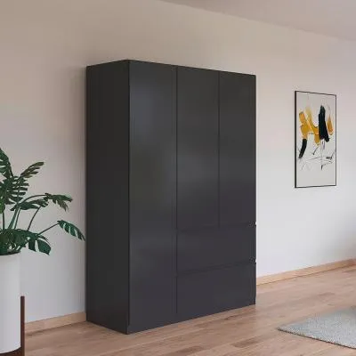 Costa 3 Door Wardrobe with Drawers - Metallic Dark Grey