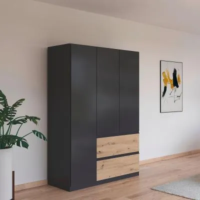 Costa 3 Door Wardrobe with Drawers - Metallic Dark Grey