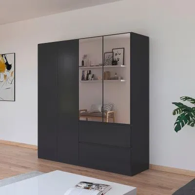 Costa 4 Door Combi Wardrobe - Metallic Dark Grey