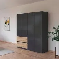 Costa 4 Door Wardrobe with Drawers - Metallic Dark Grey