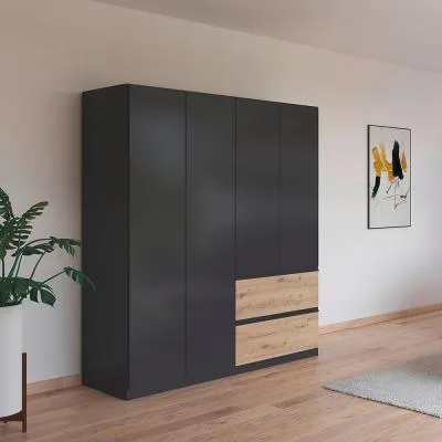 Costa 4 Door Wardrobe with Drawers - Metallic Dark Grey