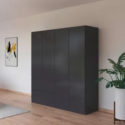 Costa 4 Door Wardrobe with Drawers - Metallic Dark Grey