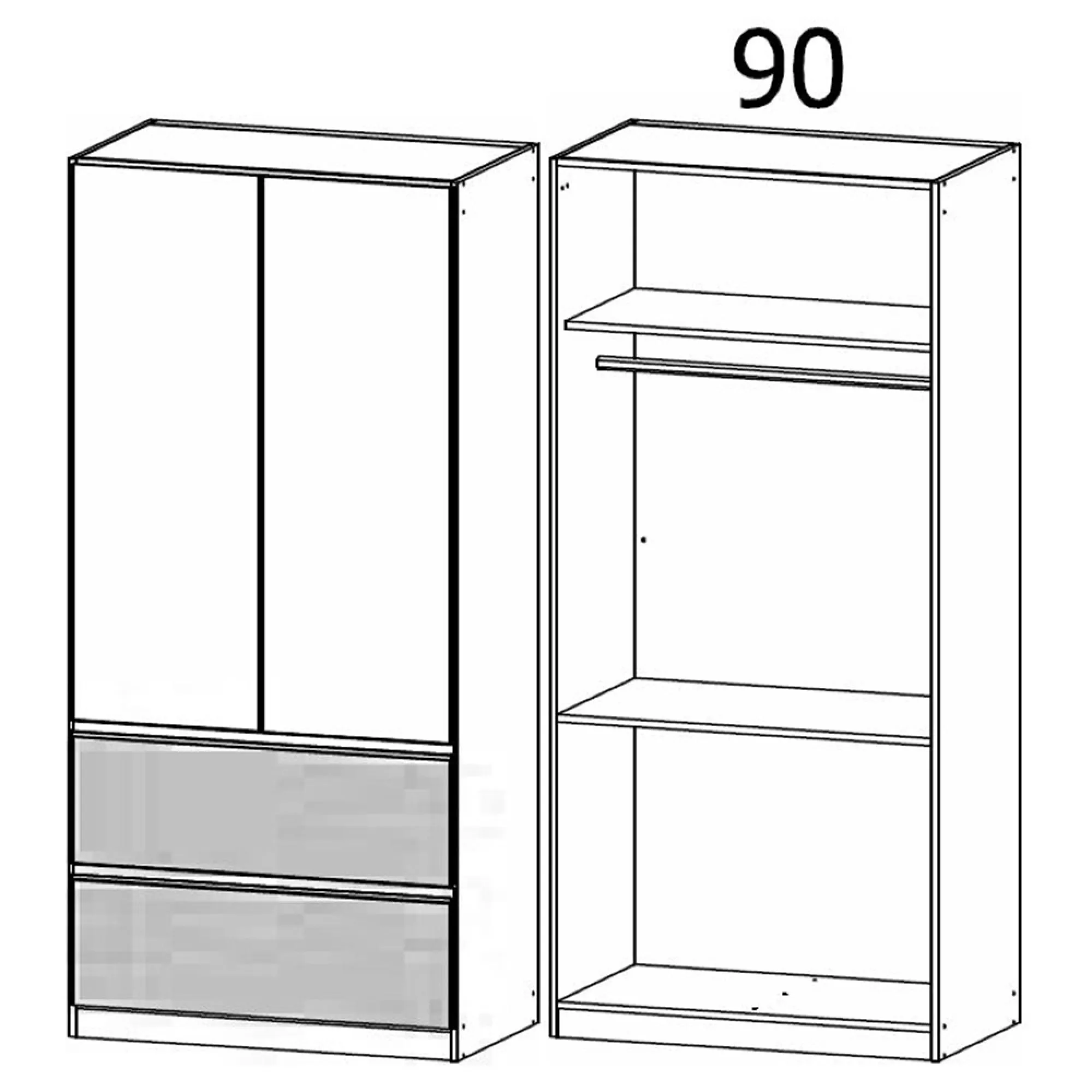 Costa 91cm 2 Door Wardrobe with Drawers - Alpine White, Artisan Oak