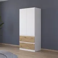 Costa 91cm 2 Door Wardrobe with Drawers - Alpine White, Artisan Oak