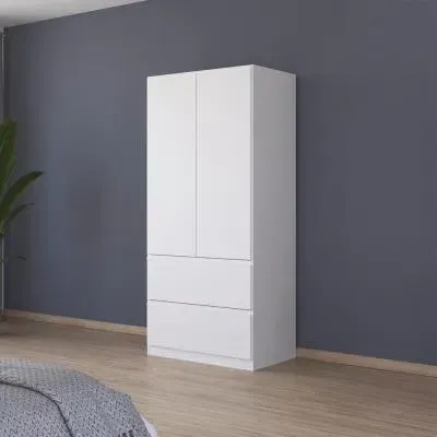 Costa 91cm 2 Door Wardrobe with Drawers - Alpine White