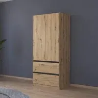Costa 91cm 2 Door Wardrobe with Drawers - Artisan Oak