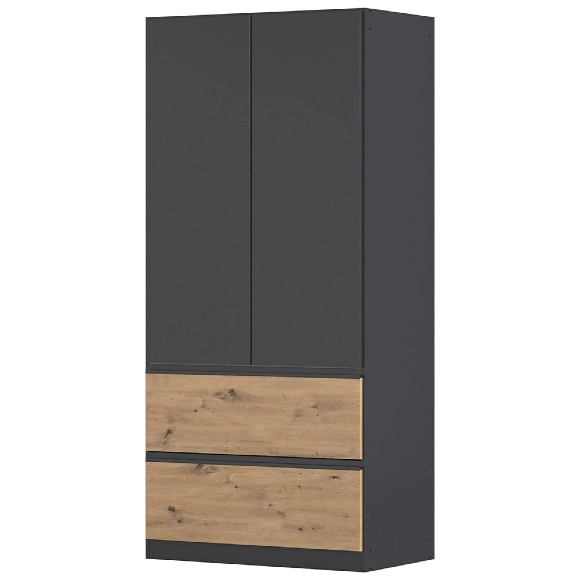 Costa 91cm 2 Door Wardrobe with Drawers - Metallic Dark Grey, Artisan Oak