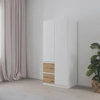 Costa 91cm 2 Door Wardrobe with LHF Drawers - Alpine White