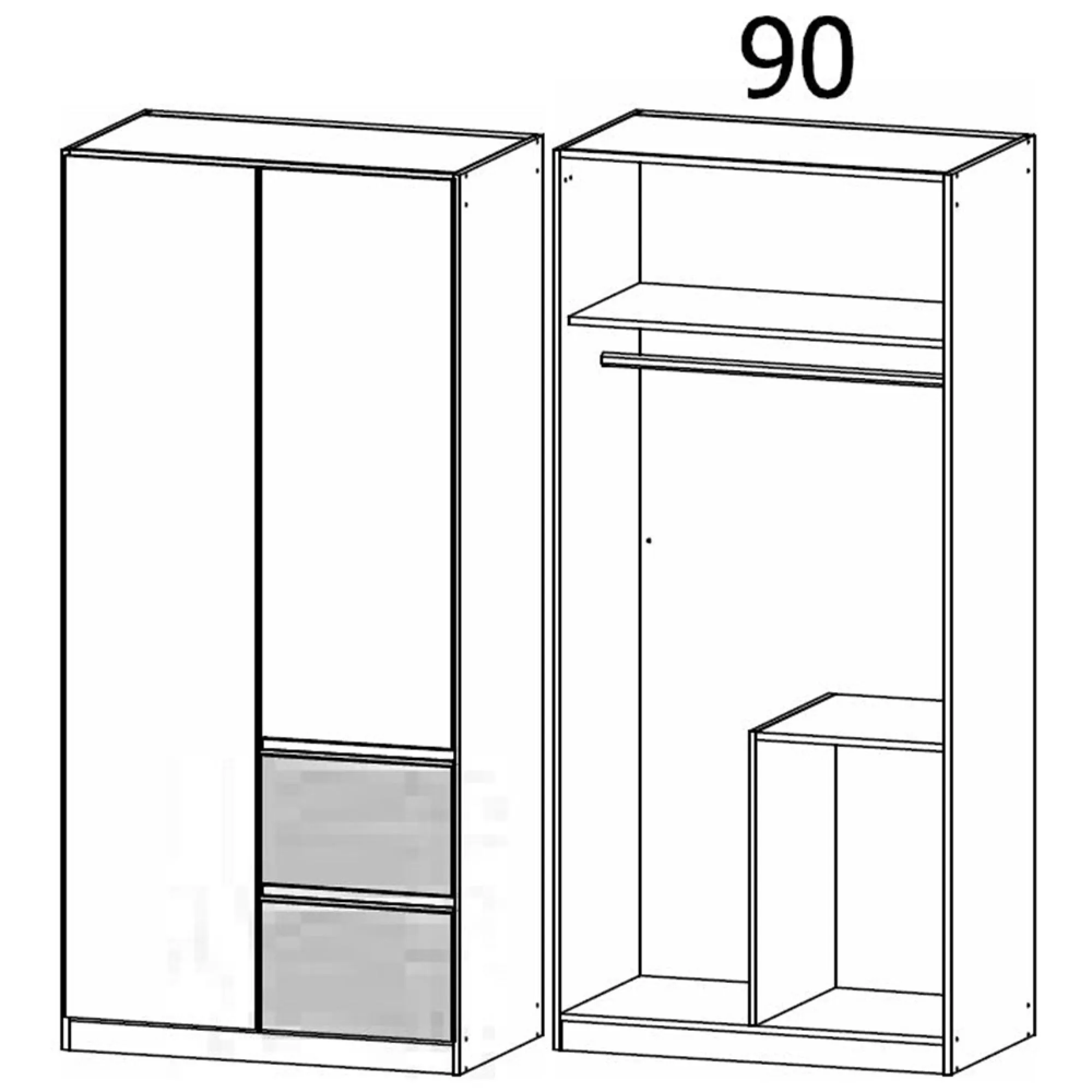 Costa 91cm 2 Door Wardrobe with LHF Drawers - Artisan Oak