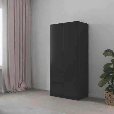 Costa 91cm 2 Door Wardrobe with LHF Drawers - Metallic Dark Grey