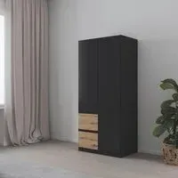 Costa 91cm 2 Door Wardrobe with LHF Drawers - Metallic Dark Grey