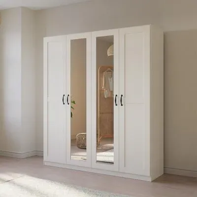 Cottage 4 Door Mirror Wardrobe - Alpine White