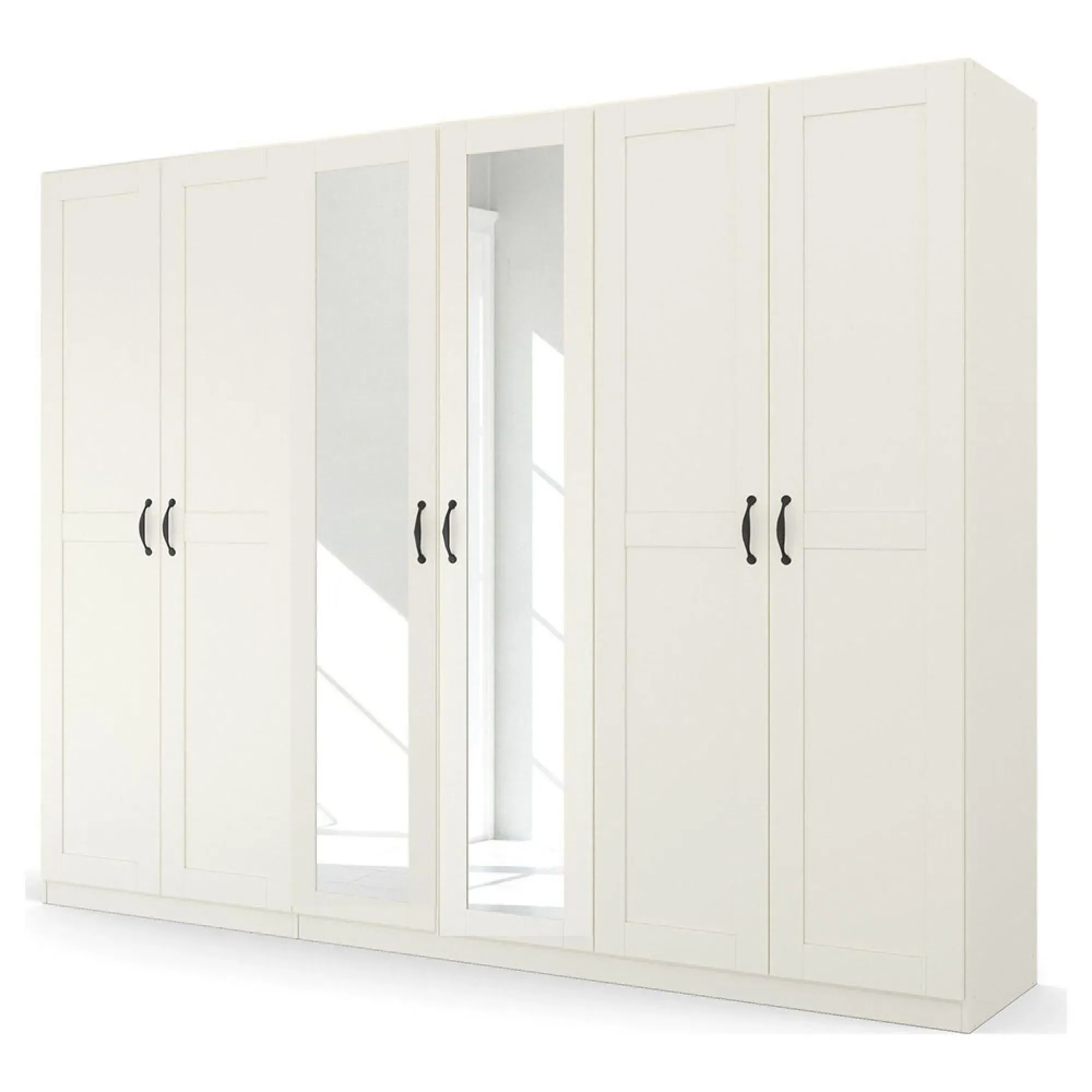 Cottage 6 Door Mirror Wardrobe - Alpine White