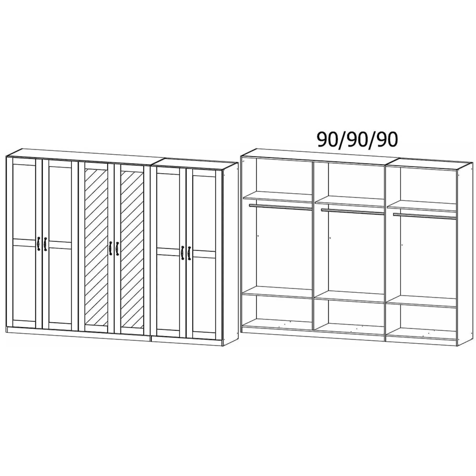 Cottage 6 Door Mirror Wardrobe - Alpine White